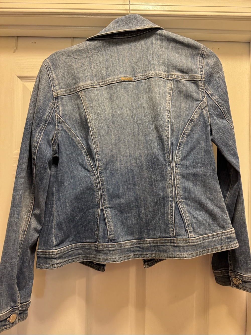 White House Black Market Light Blue Denim Jacket with Lace-Up Sides - Picture 9 of 11